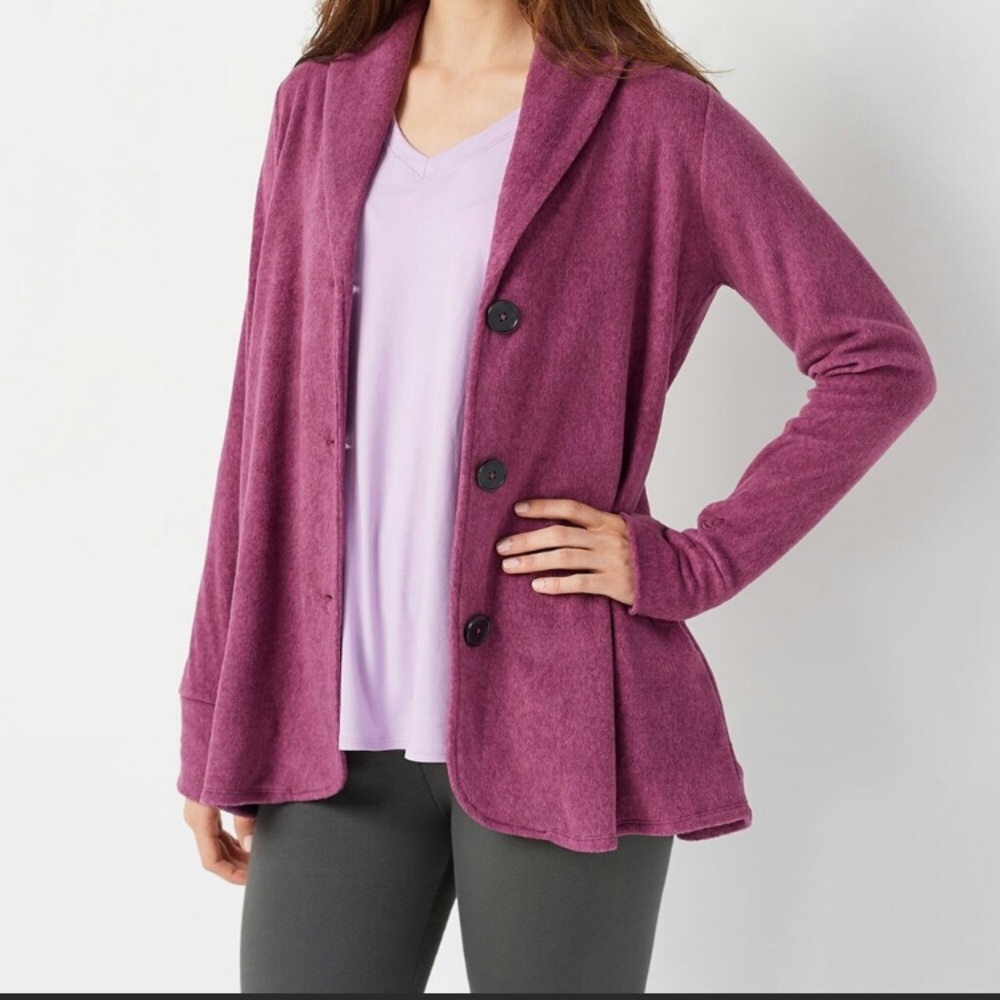 Cuddl Duds Mauve Button Front Sweater Jacket